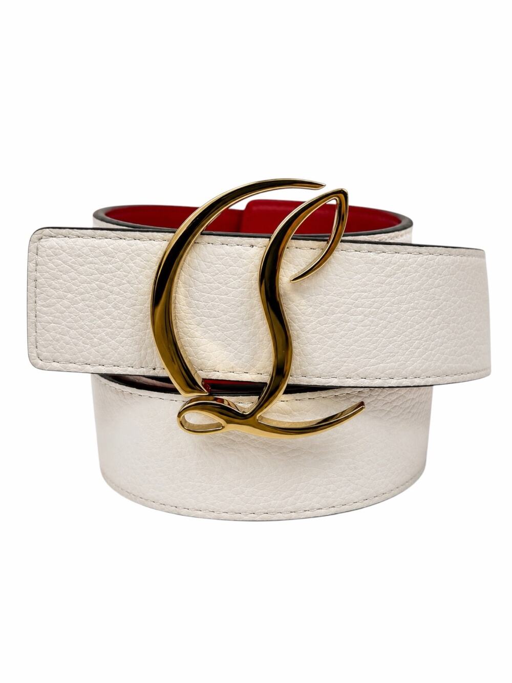 Christian Louboutin CL Logo Calf Leather Belt Leche White Size 90/36